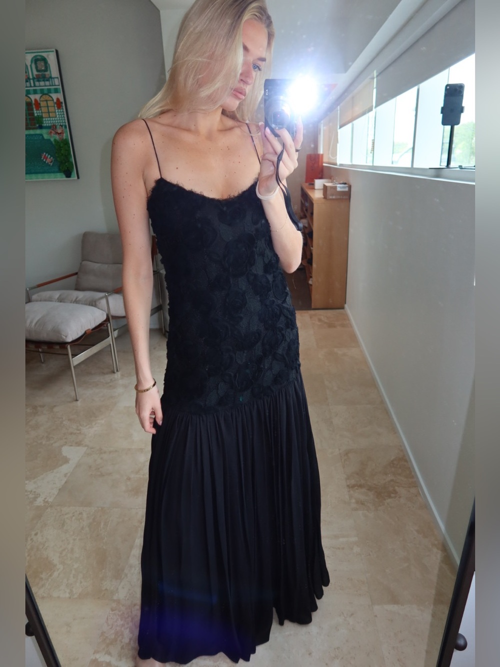 ALEXIS Elegant Black Lace Maxi Dress with Spaghetti Straps